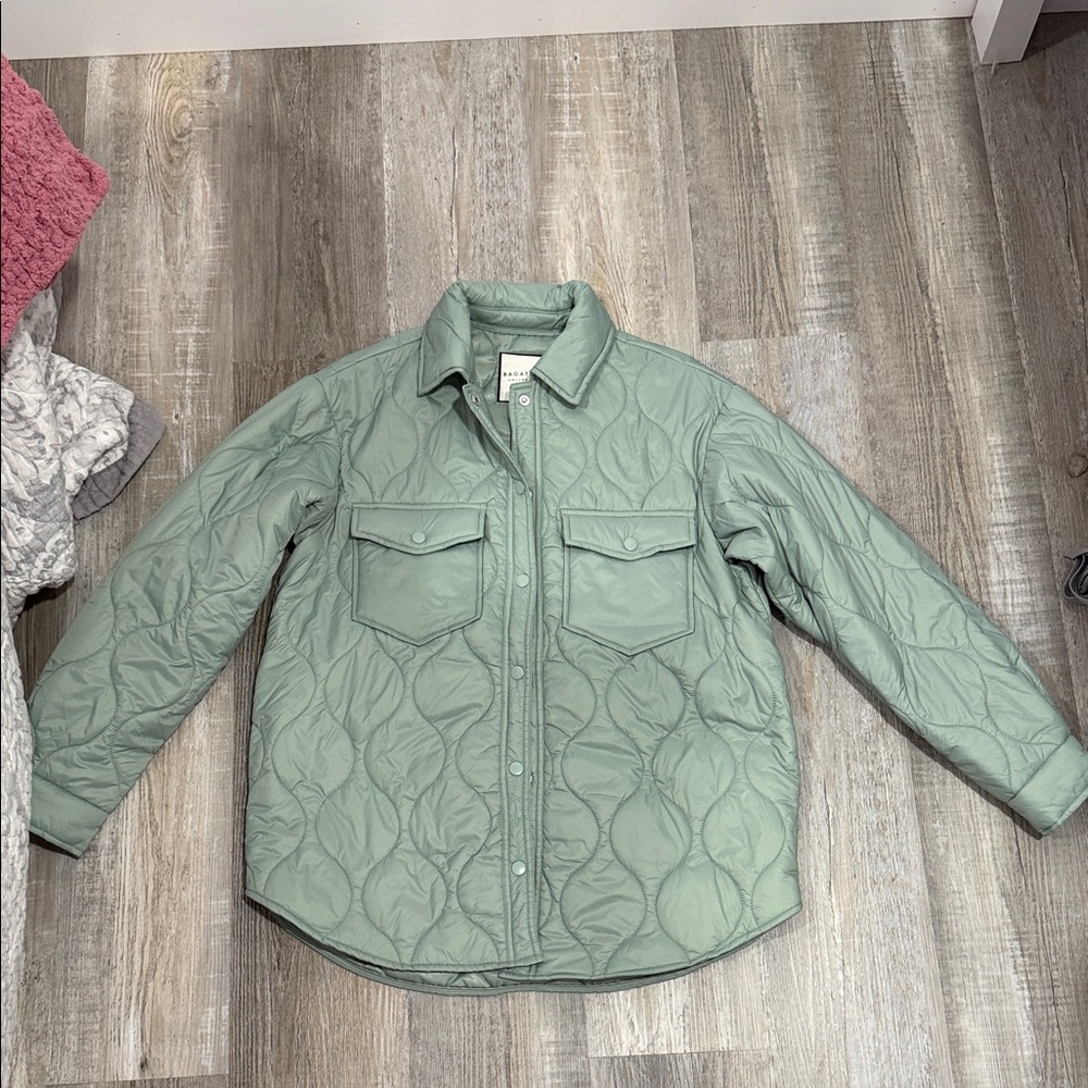 Quilted Shacket Jacket in Sage Green